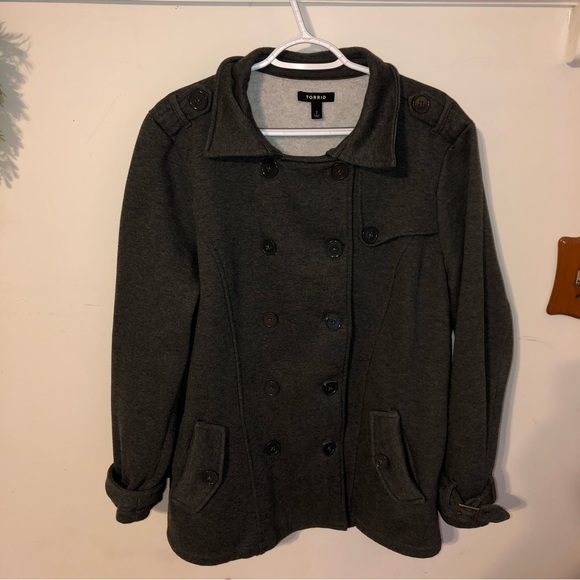 Torrid Gray Fleece Button-Up Peacoat Jacket 2X (18-20) - Picture 5 of 13